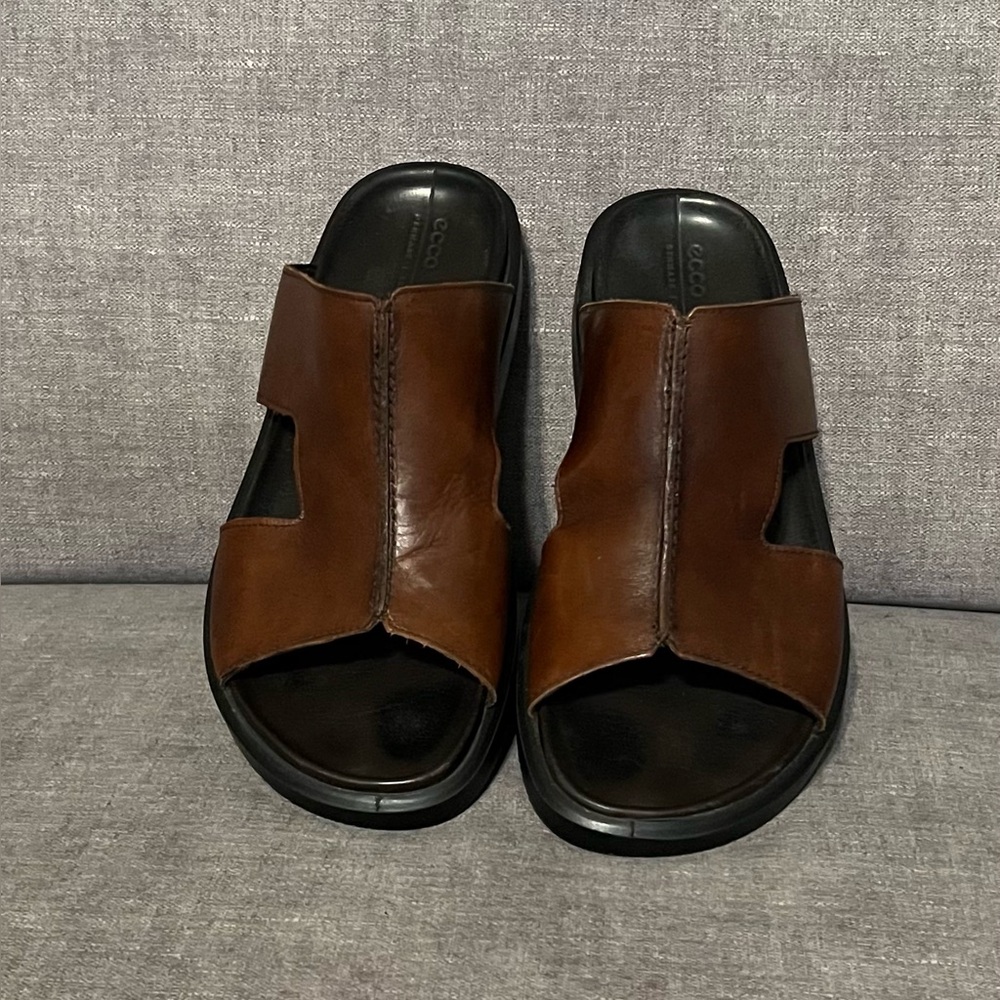 Ecco Brown Leather Sandals with Black Sole